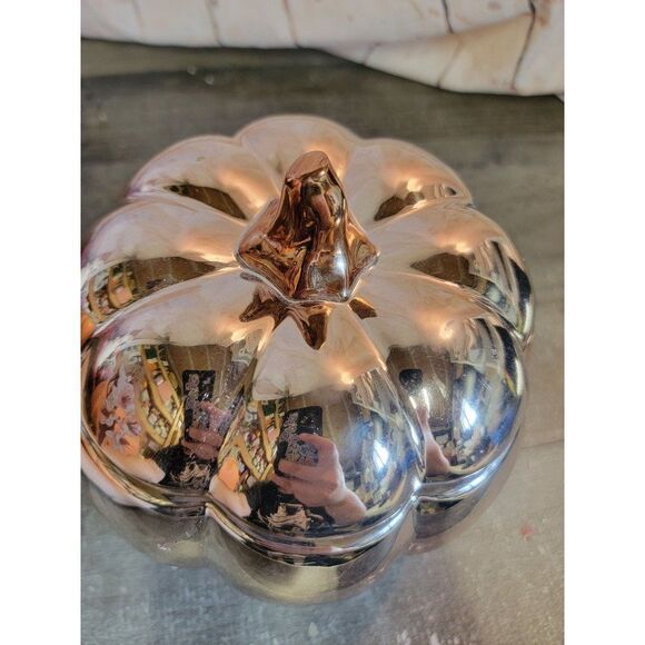Ceramic shiny floral print pumpkin candy dish Halloween decor - Picture 5 of 7